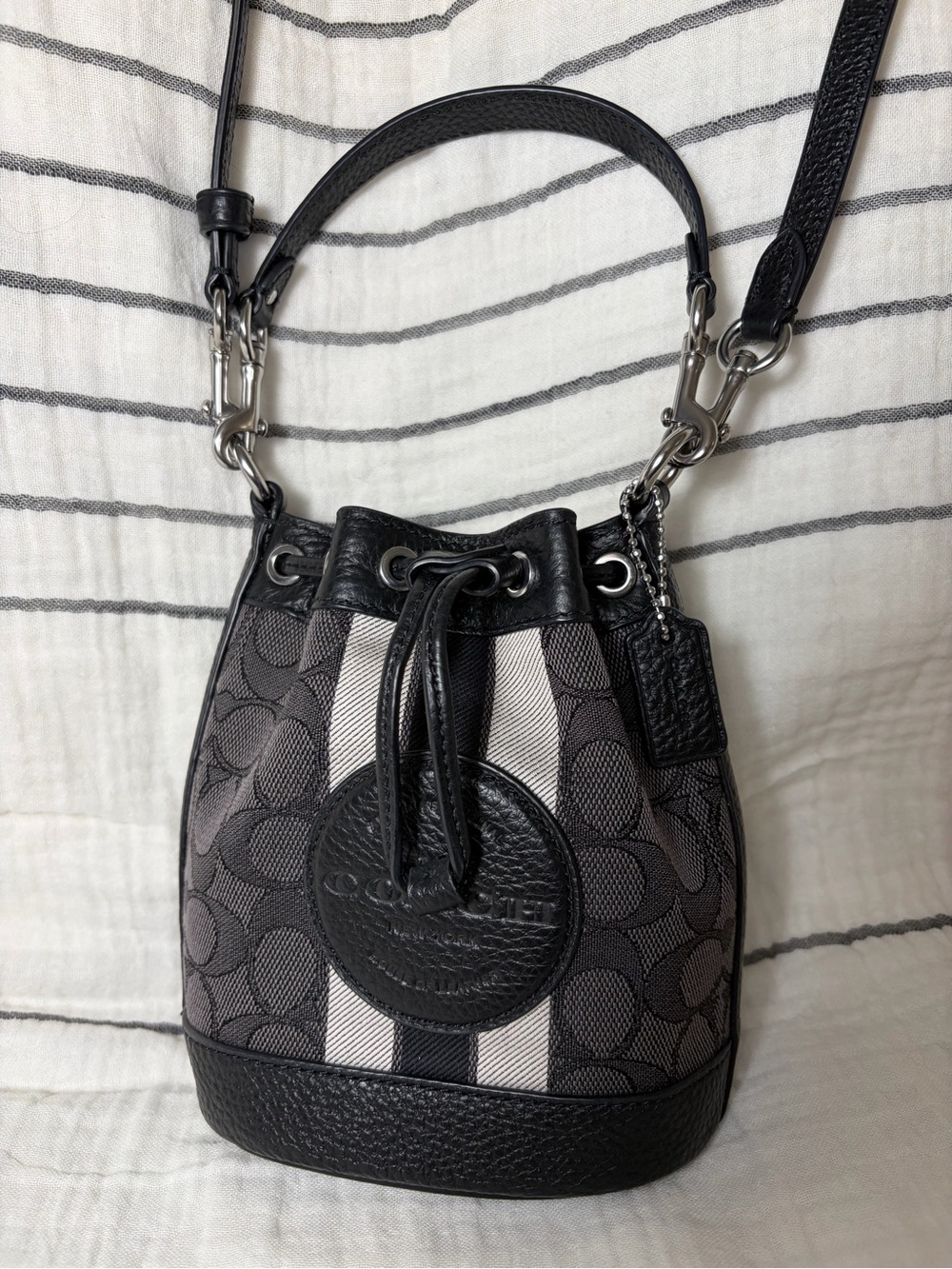 Coach Mini Dempsey Bucket Bag Black and Gray